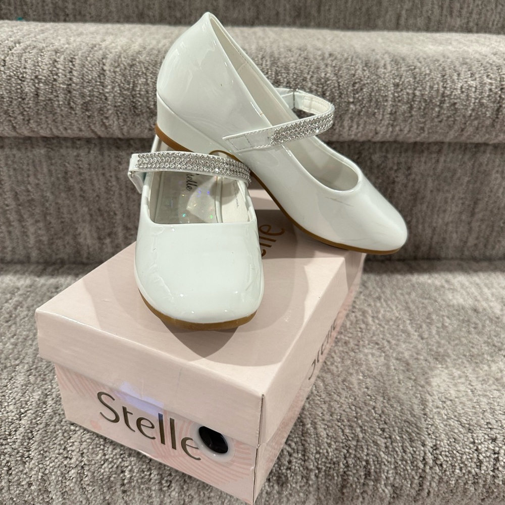 White Kids Dress Shoes with Sparkle Strap